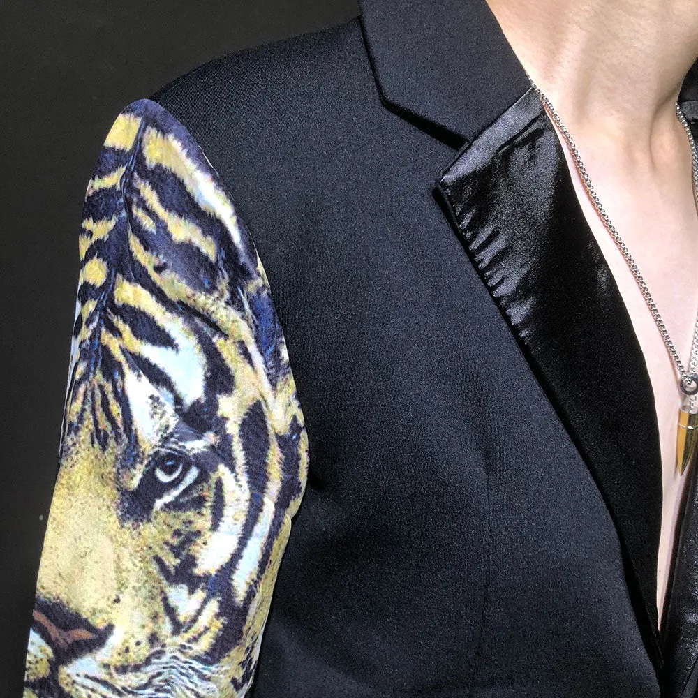 Tiger Head Print Pattern Black Blazer