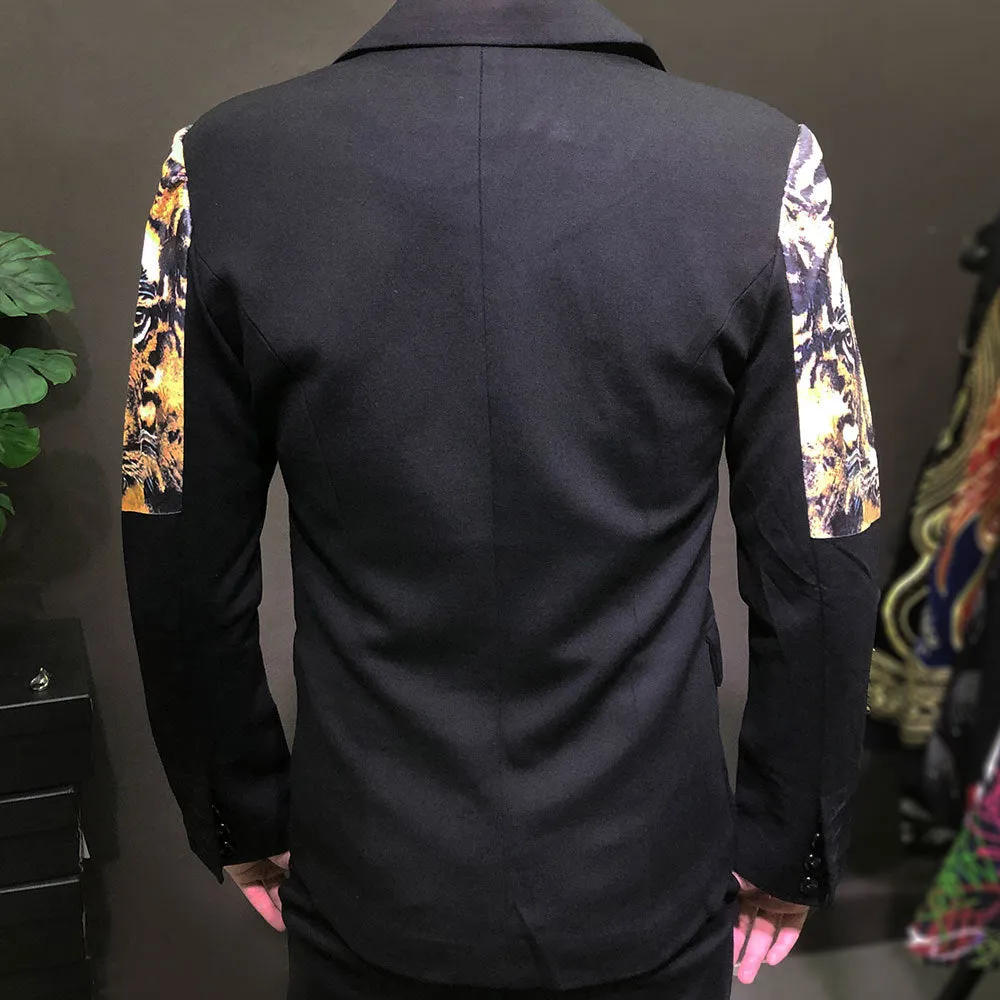 Tiger Head Print Pattern Black Blazer