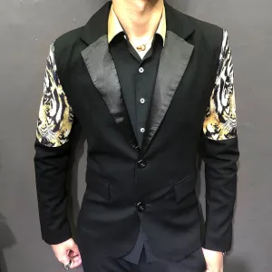 Tiger Head Print Pattern Black Blazer