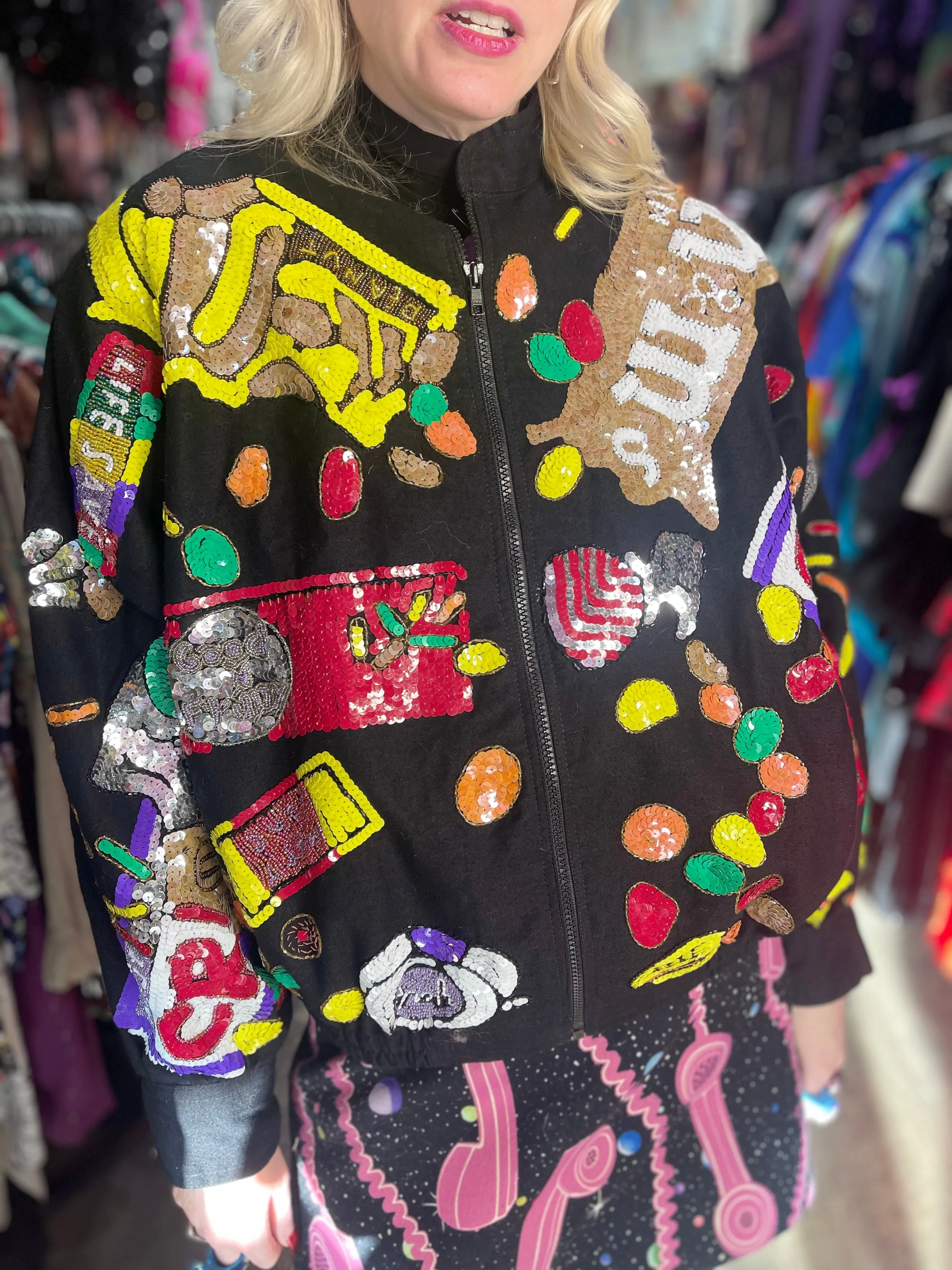 Vintage 90s Sequin Candy Bomber Jacket