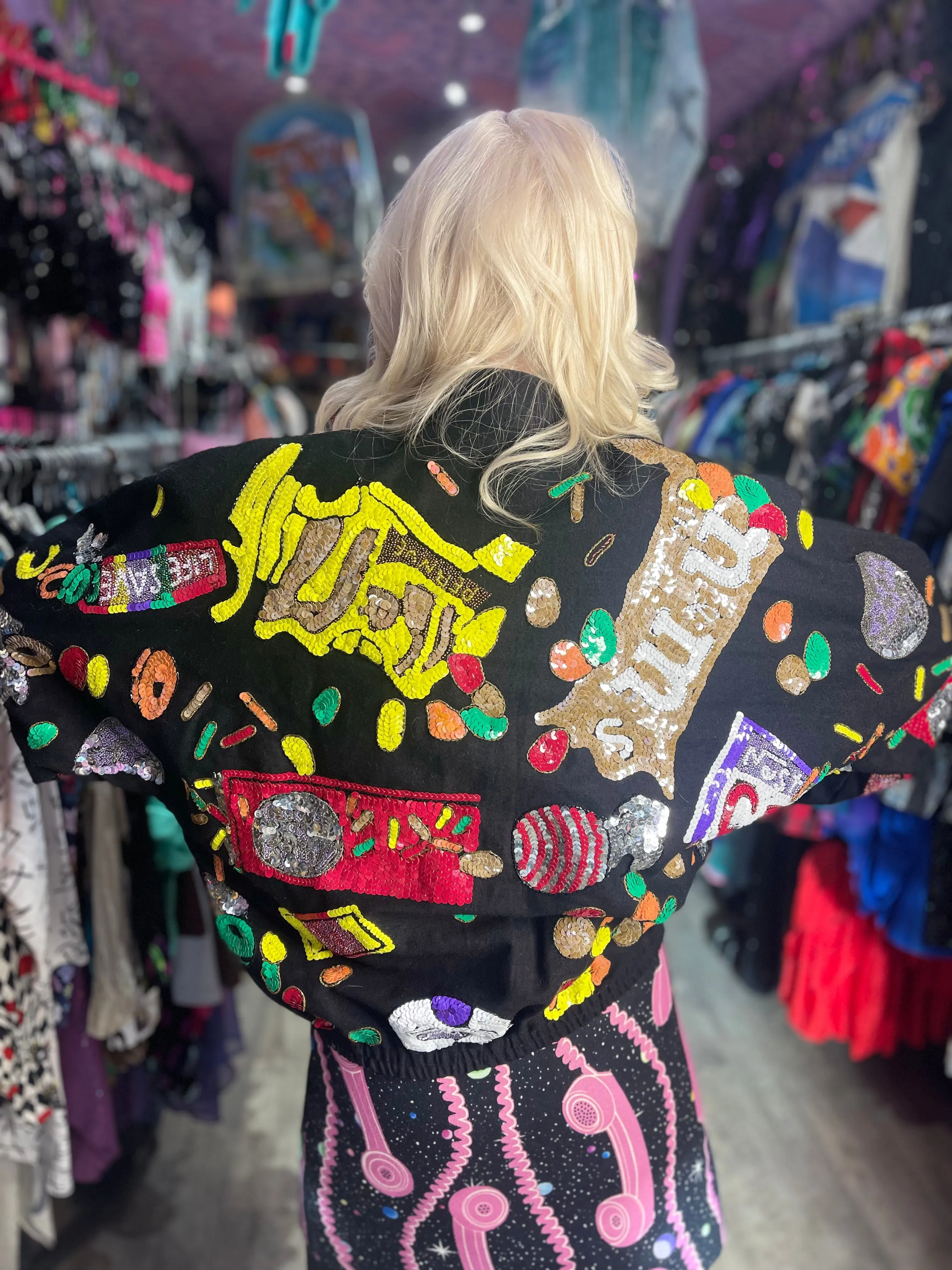 Vintage 90s Sequin Candy Bomber Jacket