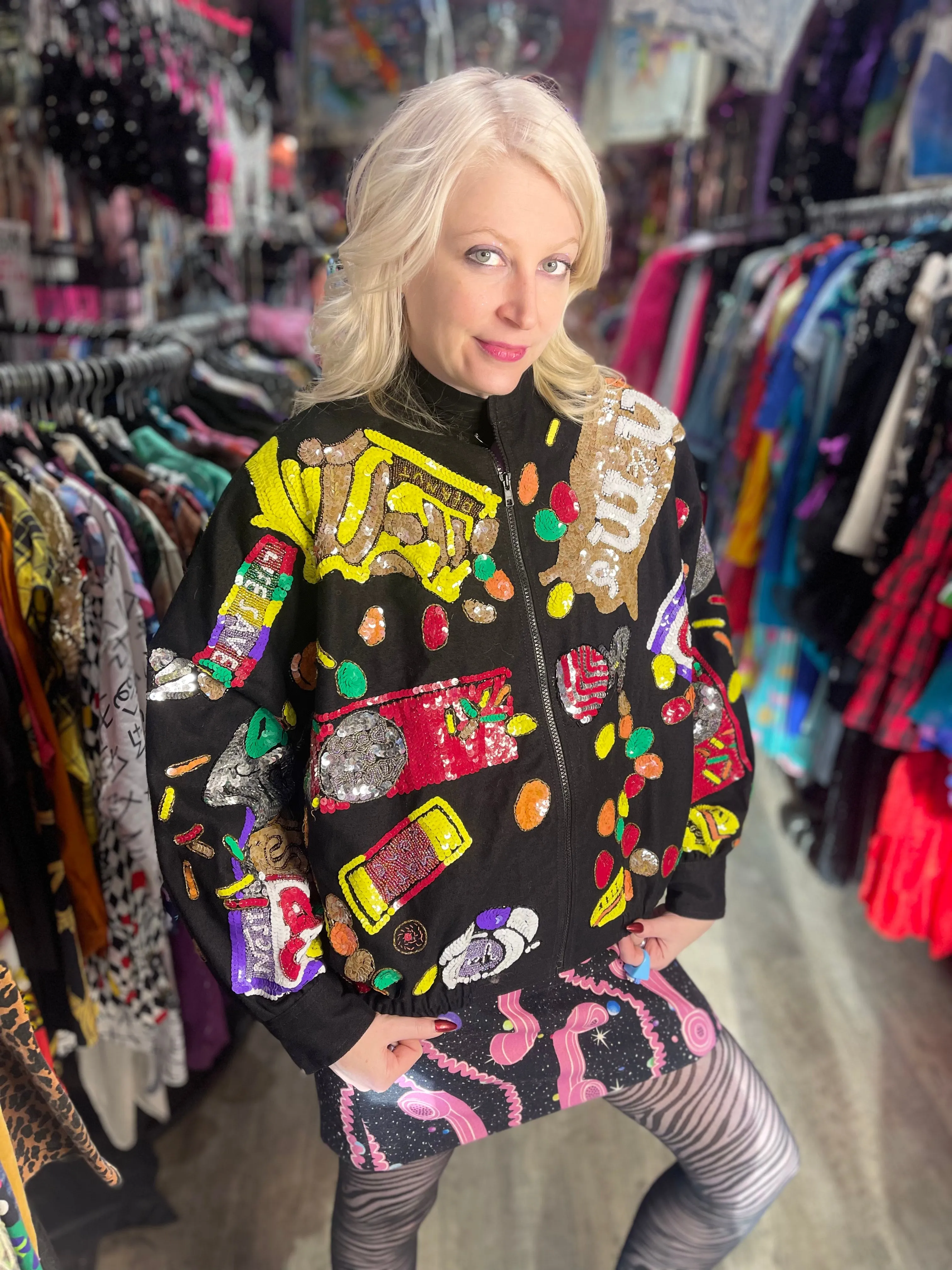 Vintage 90s Sequin Candy Bomber Jacket