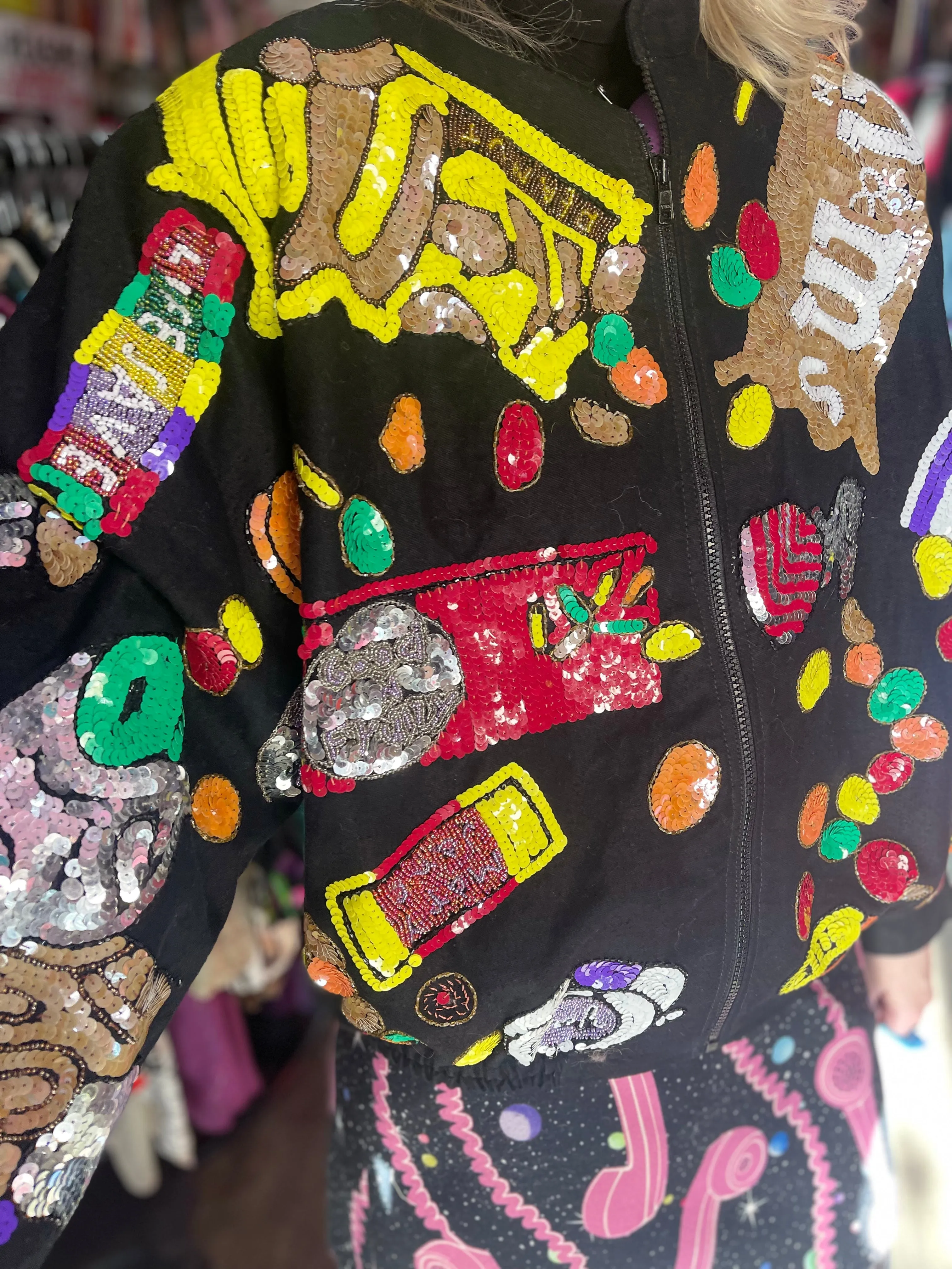 Vintage 90s Sequin Candy Bomber Jacket