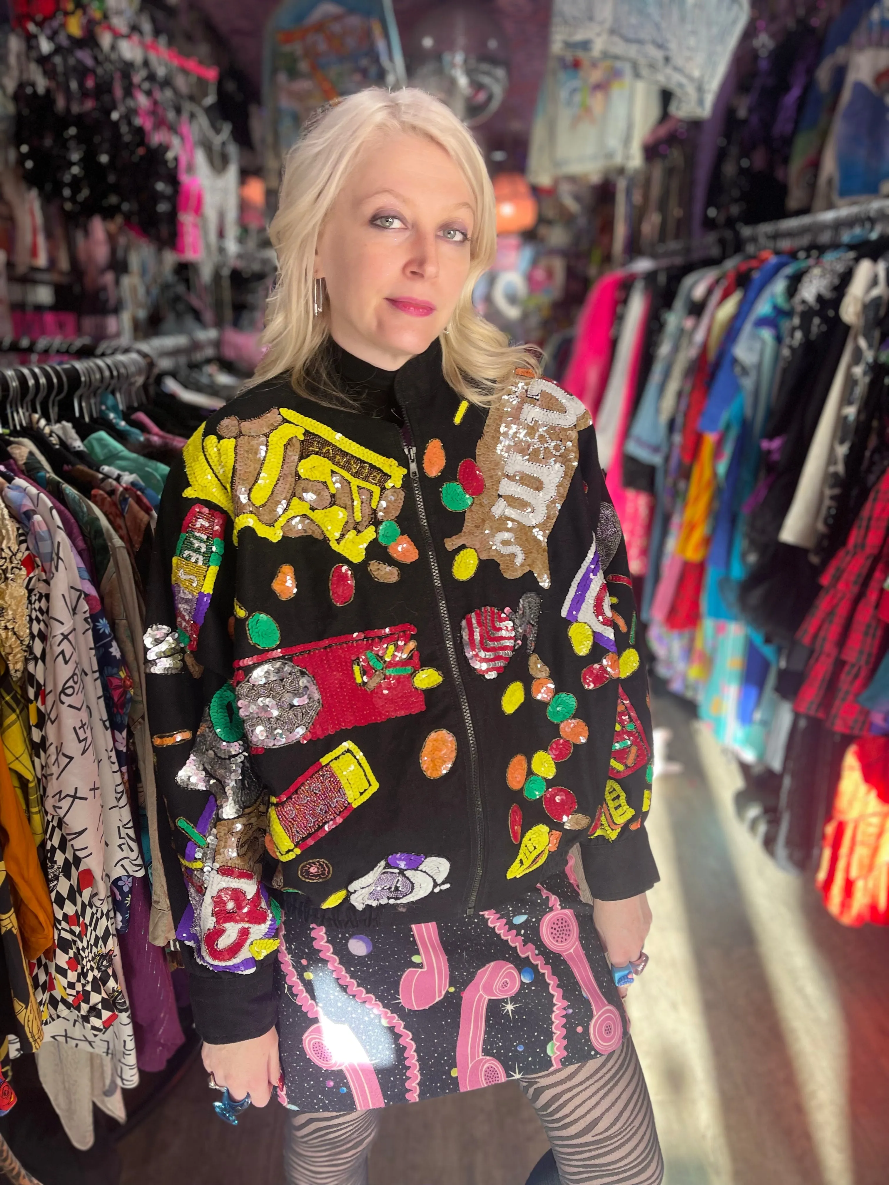 Vintage 90s Sequin Candy Bomber Jacket