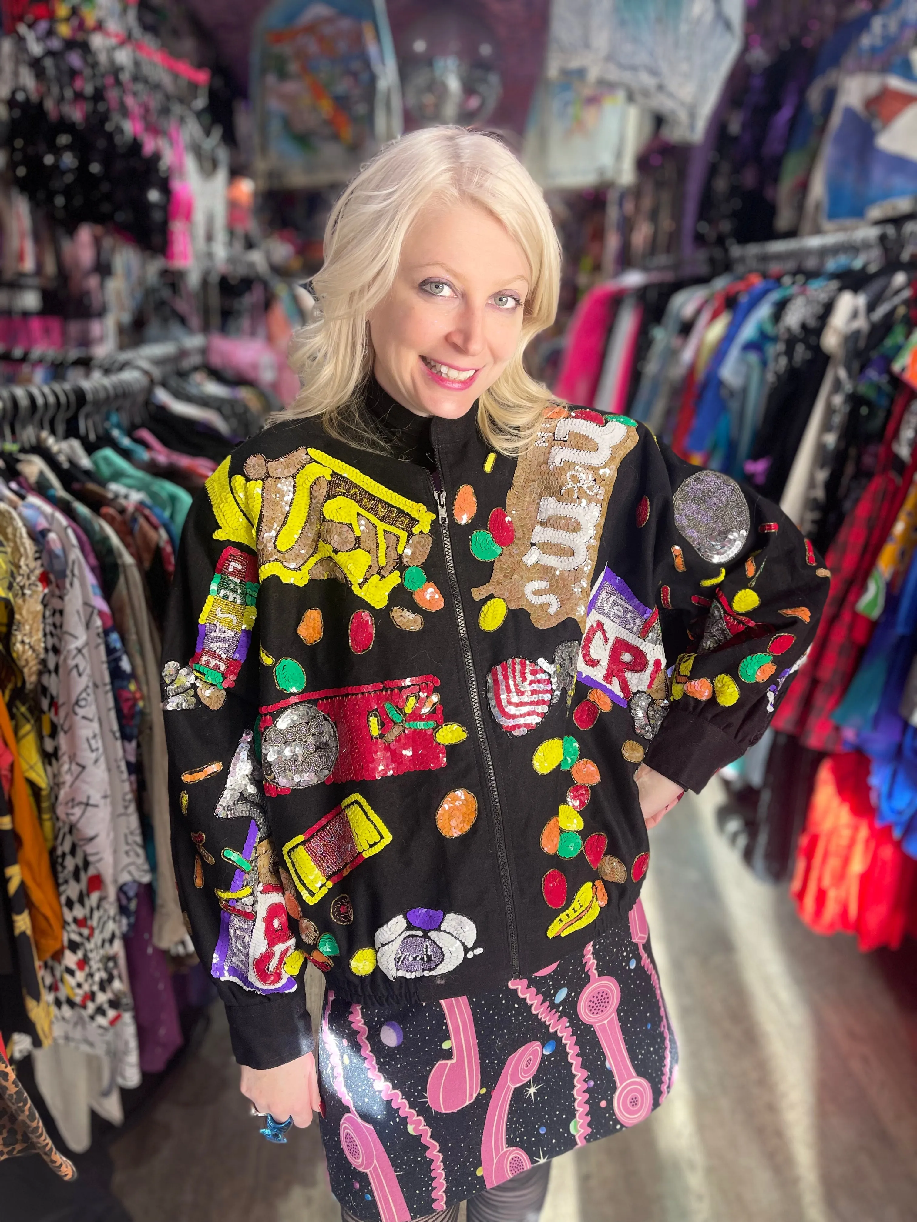 Vintage 90s Sequin Candy Bomber Jacket