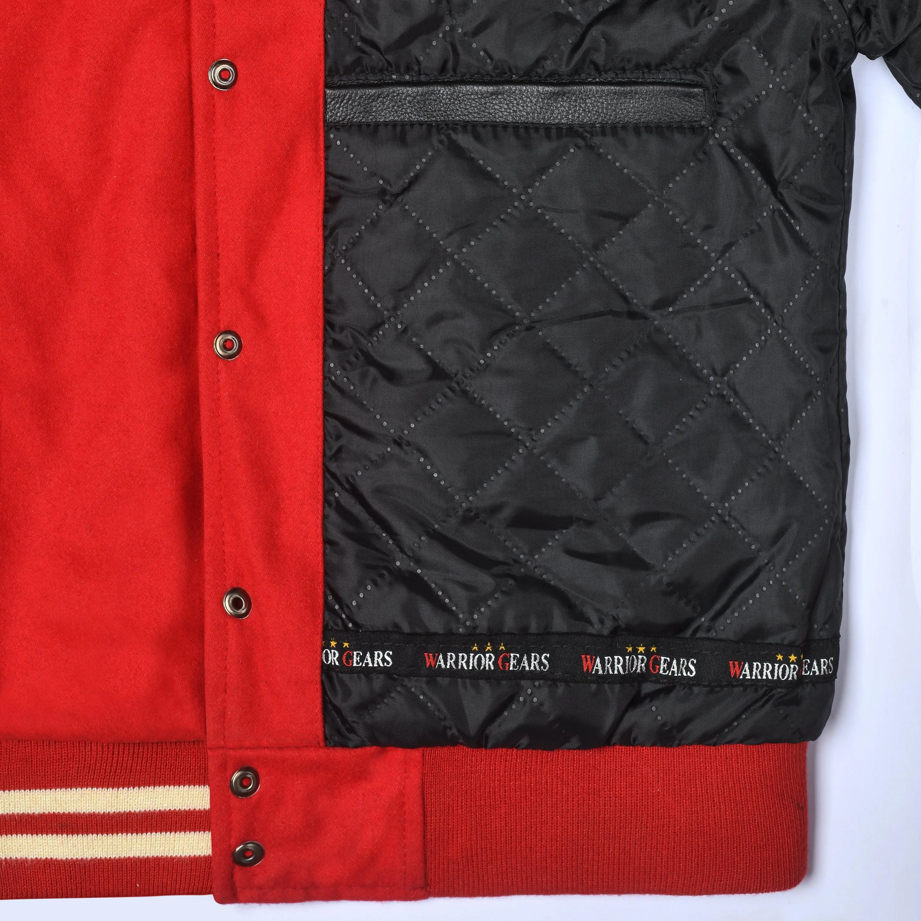 Warrior Gears Classic Hybrid Varsity Jacket University Letterman Bomber Jacket, Pure Wool & Original Cowhide Leather Jacket, Red Wool Body & Off White Leather Sleeves