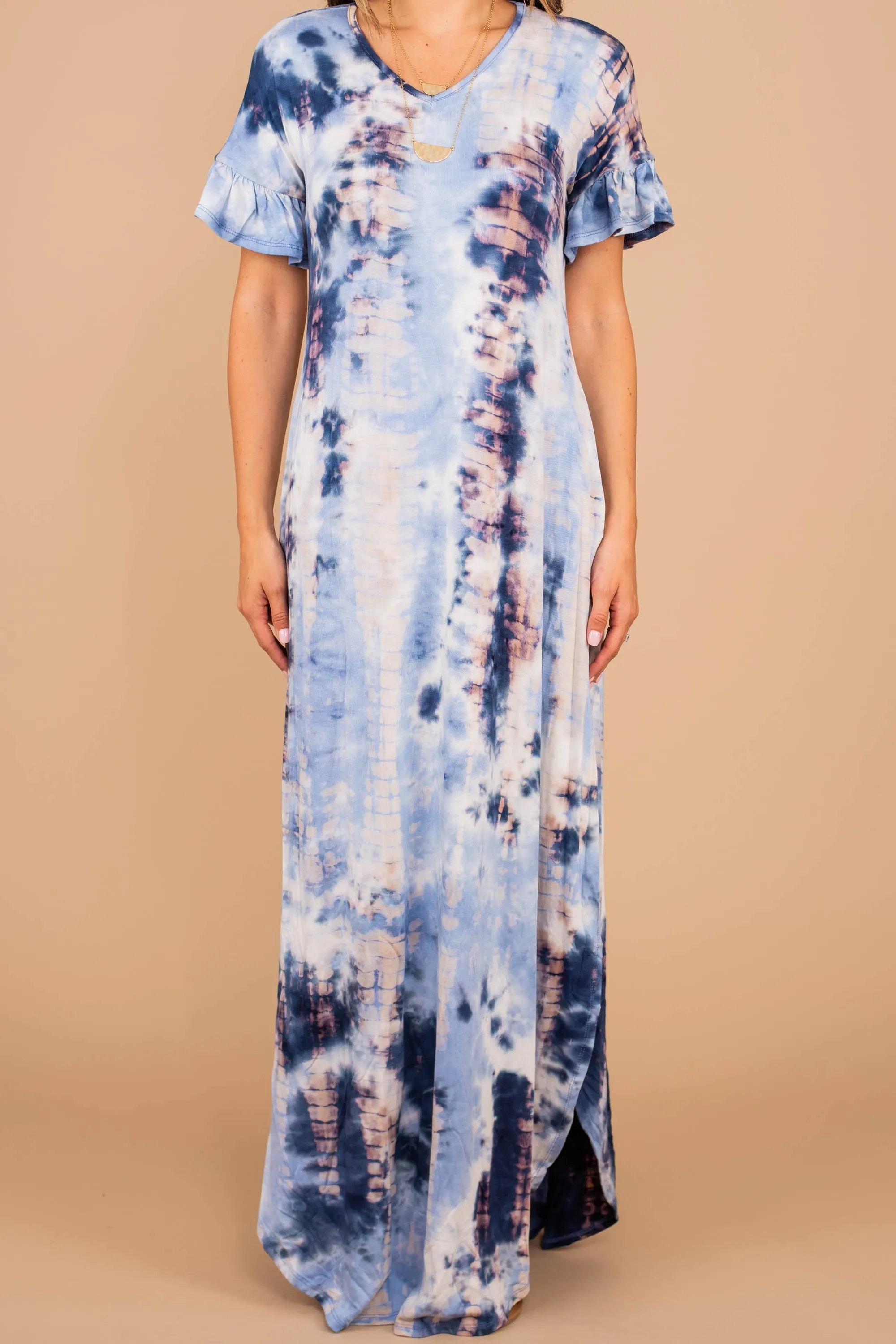 What You Need Navy Blue Tie Dye Maxi Dress