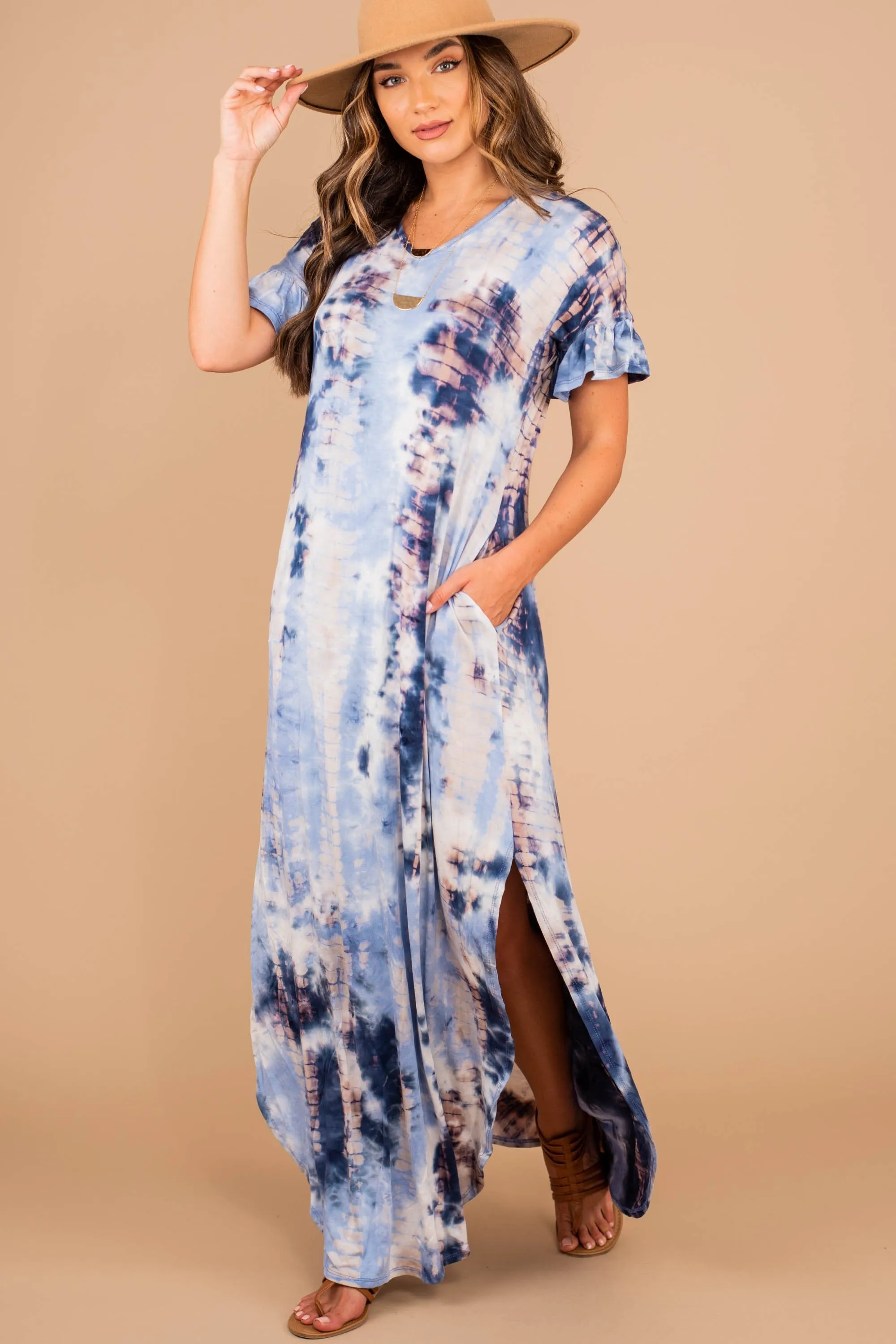 What You Need Navy Blue Tie Dye Maxi Dress