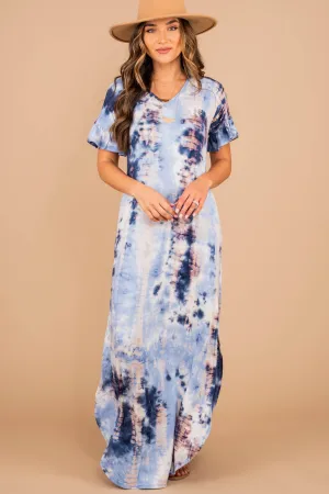 What You Need Navy Blue Tie Dye Maxi Dress