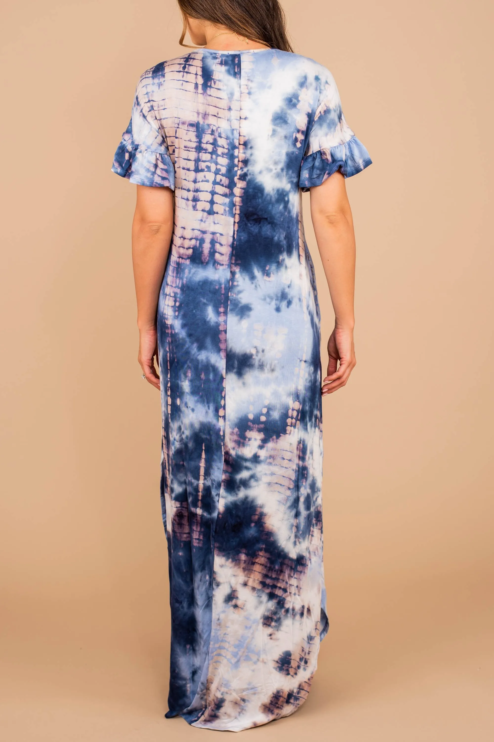 What You Need Navy Blue Tie Dye Maxi Dress