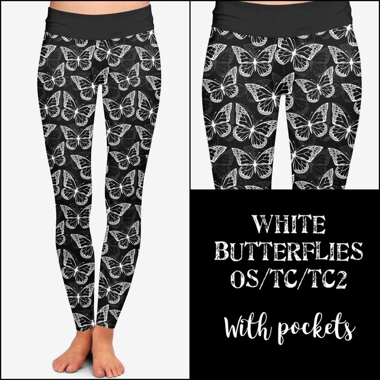 White Butterfly pocket Leggings