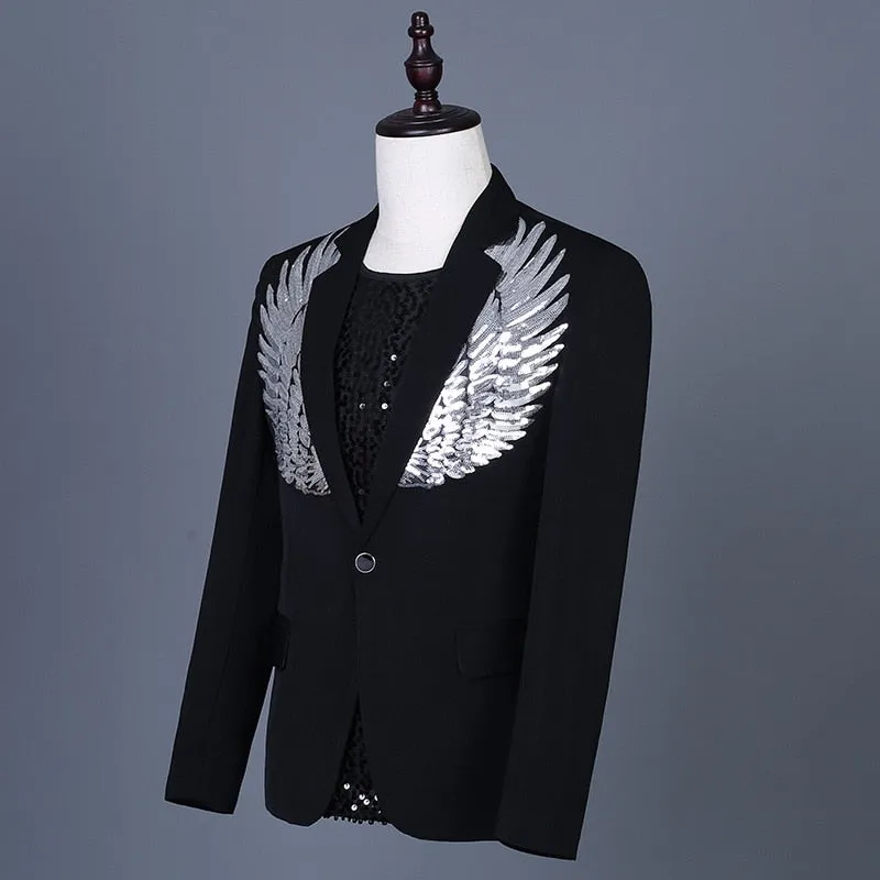 Wing Sequined Design Single Breasted Blazer