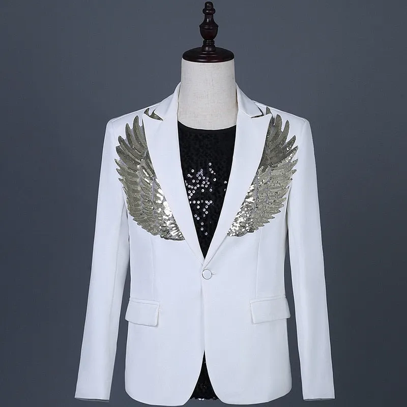 Wing Sequined Design Single Breasted Blazer