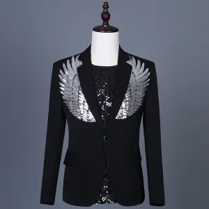 Wing Sequined Design Single Breasted Blazer