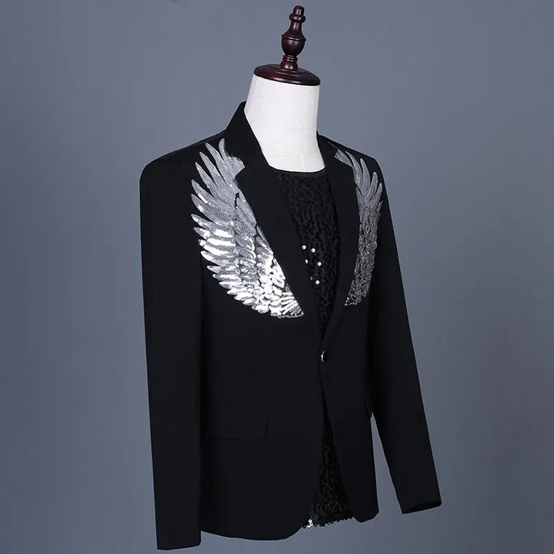 Wing Sequined Design Single Breasted Blazer