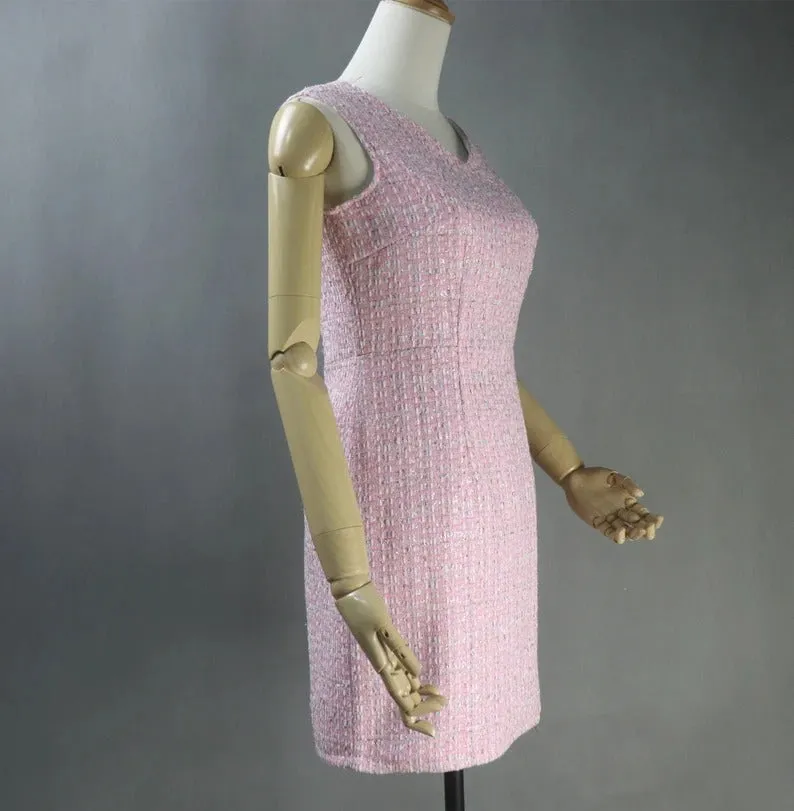 Women Custom Made Tweed Pink Colour Tassel Fringe Dress/Shorts/Skirt Suit