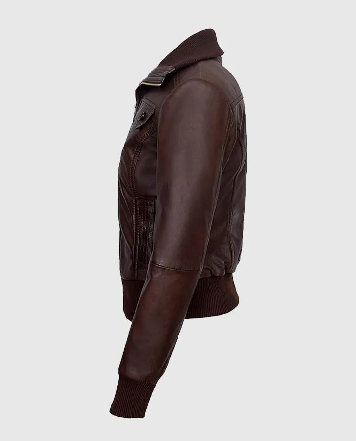 Women's Bomber Brown Leather Jacket