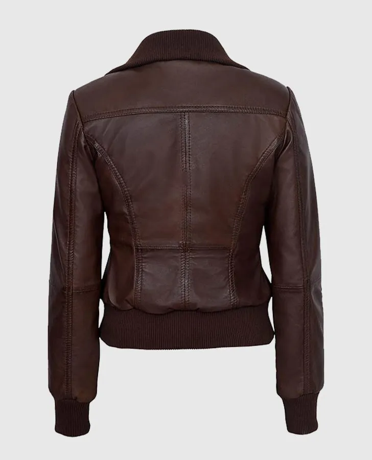 Women's Bomber Brown Leather Jacket