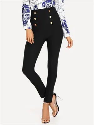 Women's Double Button High Waist Embellished Pants