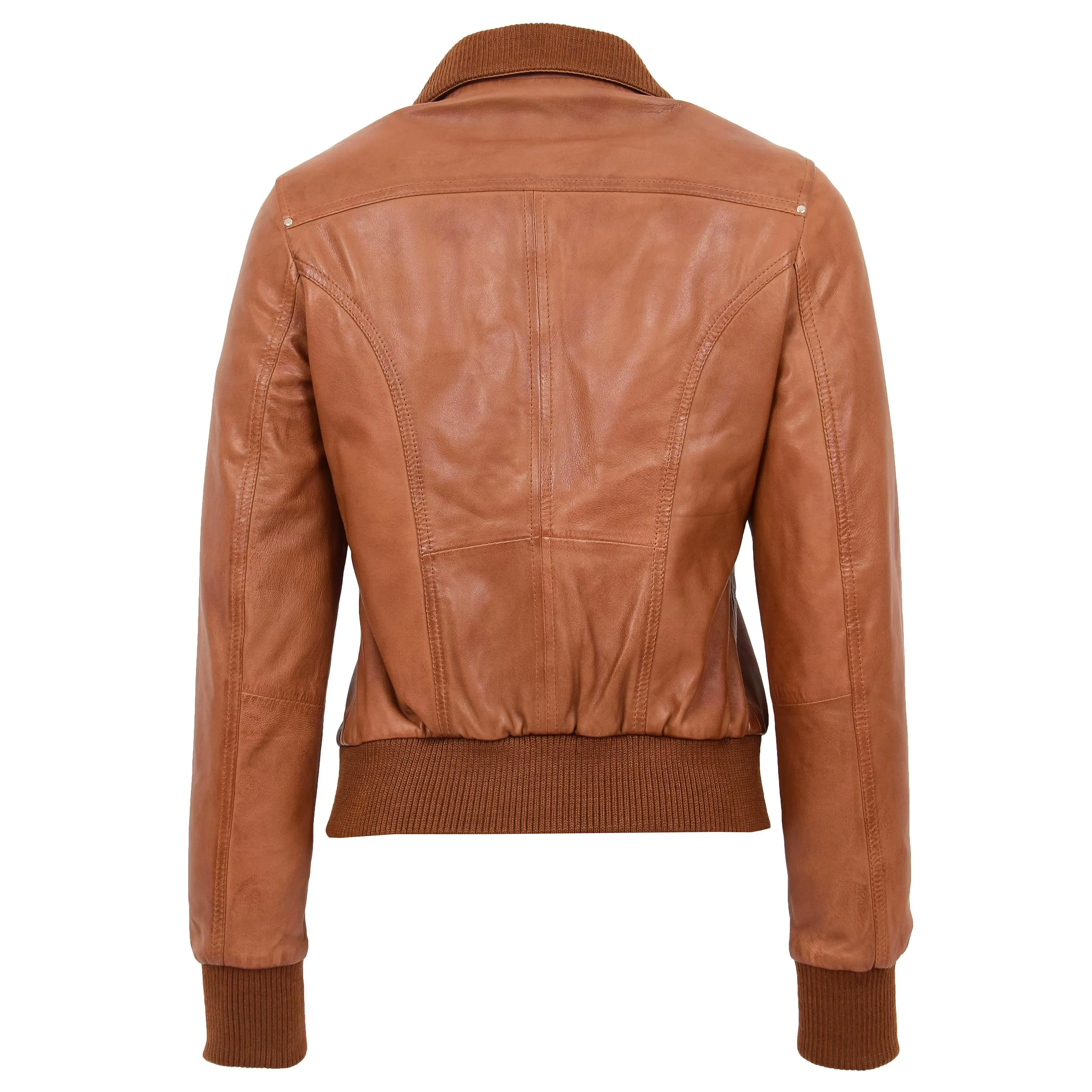 Womens Leather Classic Bomber Jacket Motto Tan